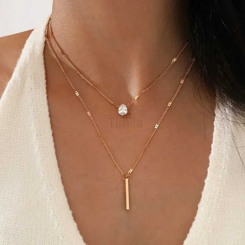 Multilayer Pendant Necklace on Neck Chain Women Crystal Zircon Heart Star Charm Layered Necklace Vintage Female Neck Jewelry Hot U251022