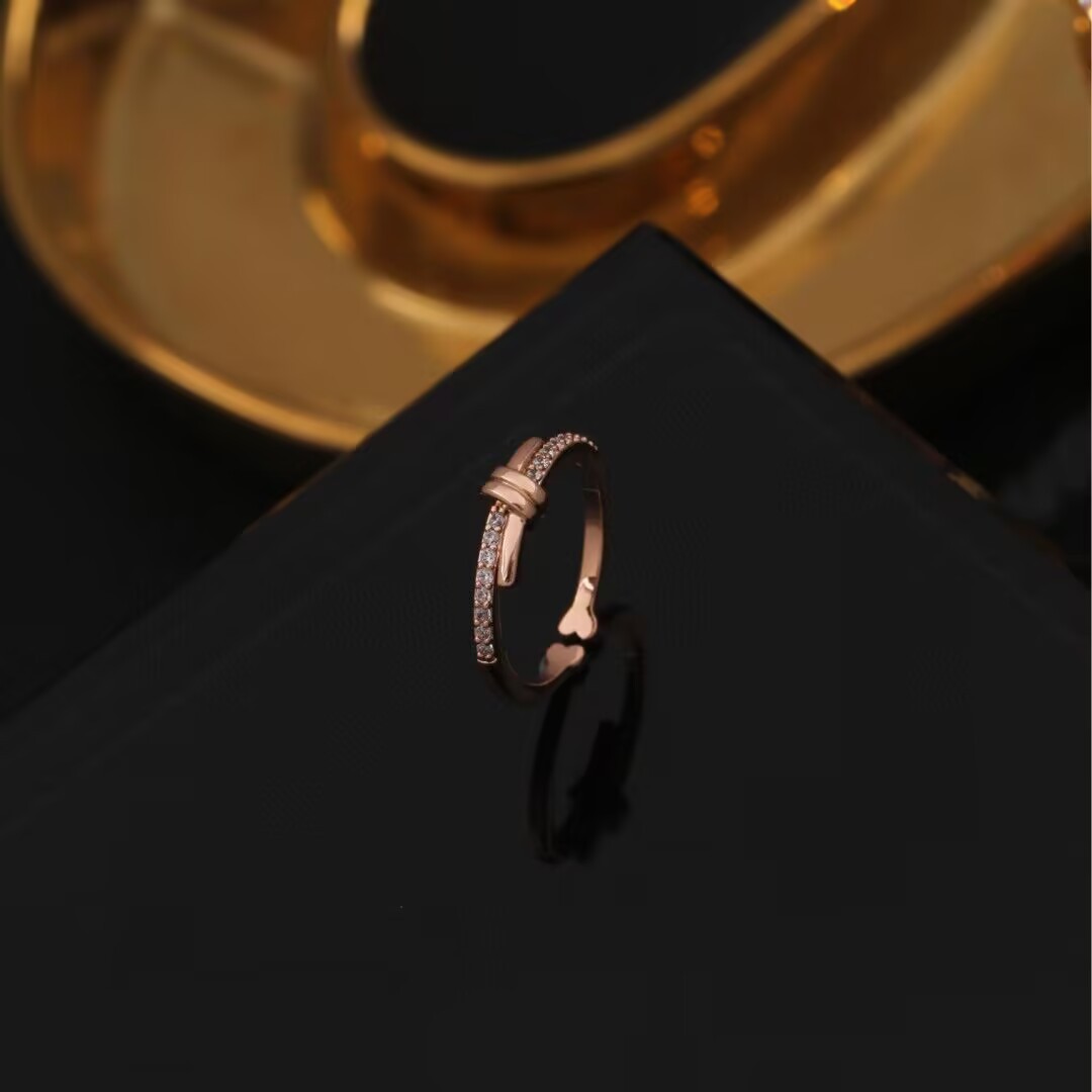 Designer ring Zircon plated 14K minimalist high-end knotted ring light luxury vintage enamel ring for women free shipping Valentine's Day gift wi