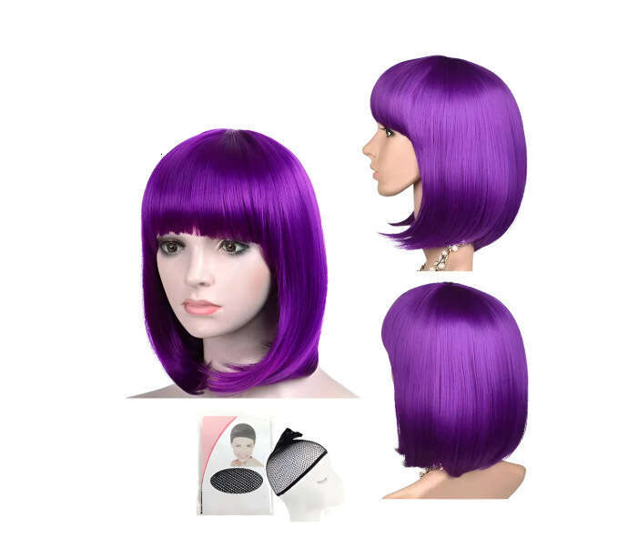 Lace Front Bobo Cut Black Wig High Temperature Fiber Middle Part Short Straight Hair