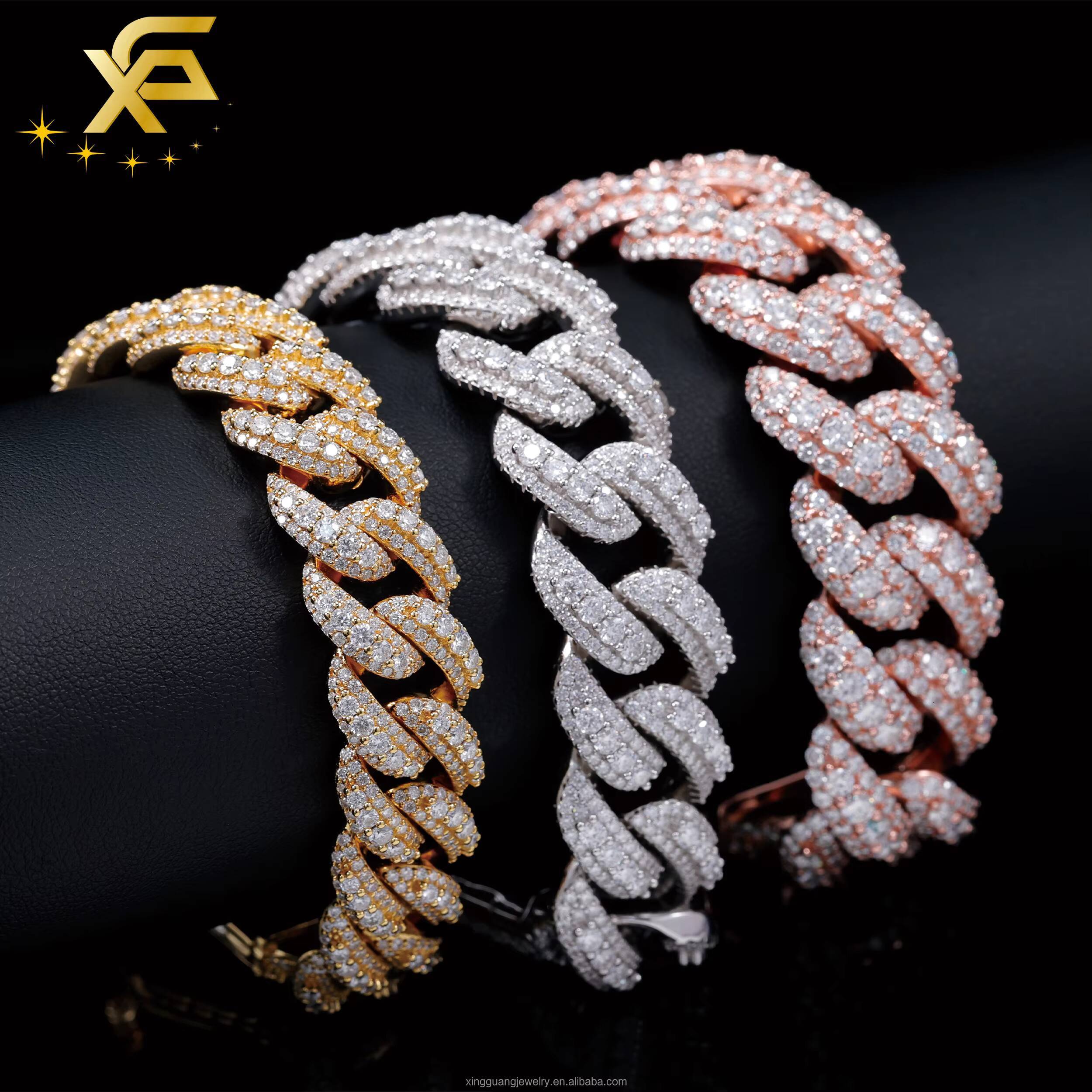 18K Gold Plated Pass Diamond Tester Bracelet Iced Out VVS Raised Moissanite 925 Silver Cuban Lidynamics Chain Bracelet Jewelry