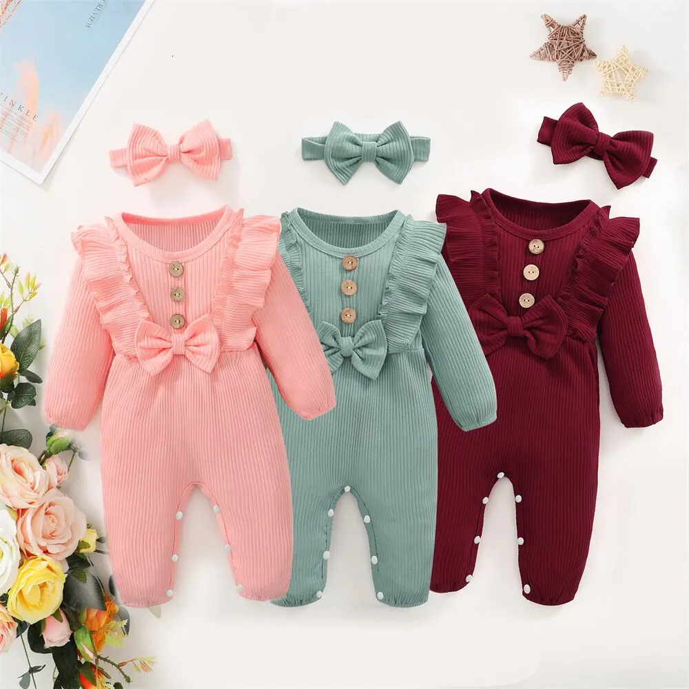 born Baby Girl Romper Long Sleeved Ruffle Bodysuit with Headband Autumn Winter Onesie Outfit Clothing for 018 Months 251022