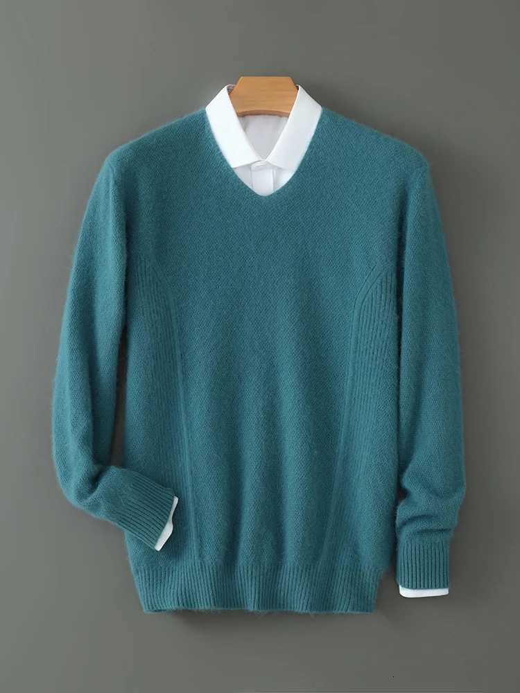 ANGEL 100 Mink Cashmere Mens Vneck Sweater Long Sleeve Pullover 2024 Autumn Winter Knitted Casual Loose Jacket Soft Warm TopsXJ251022