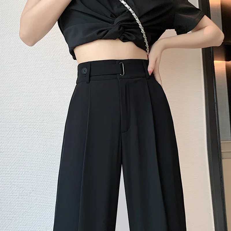Office Ladies Casual Suit Wide Leg Pants Women Elegant 2025 Spring Summer Fashion Solid Color High Waist Loose Outwear TrousersT251022