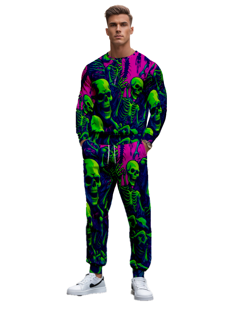 Men's Brown Knitted Cotton Blend Long Sleeve Round Neck Sweatshirt Ankle-Length Casual Outdoor Comfortable T-Shirt - YLWY00183