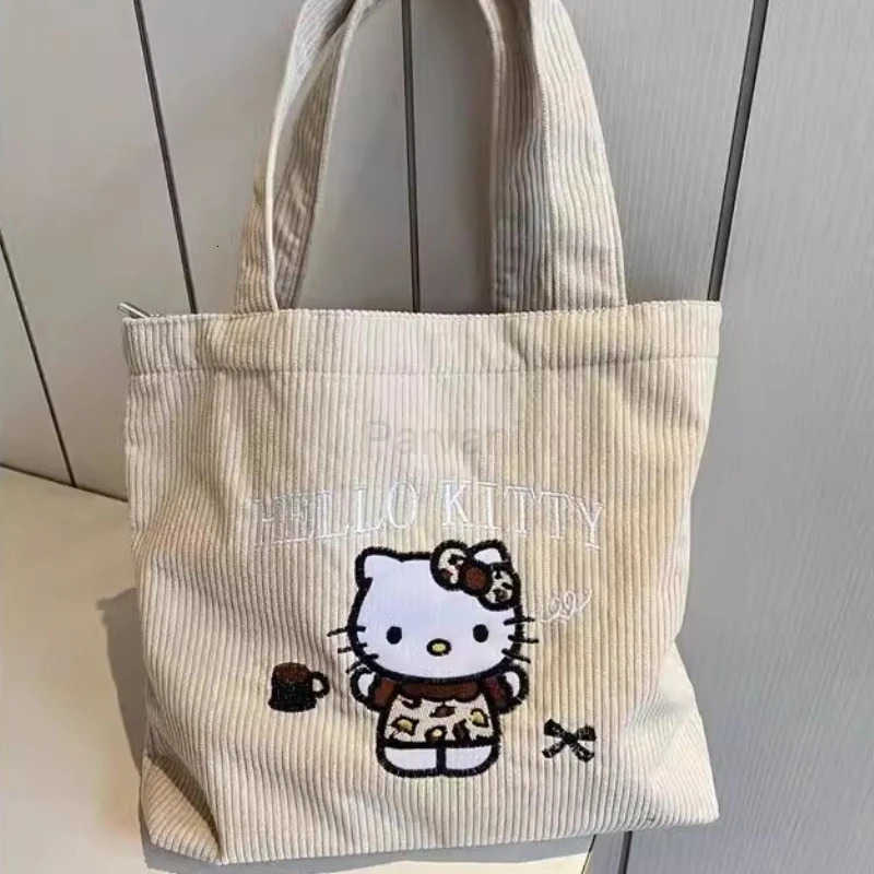 Sanrio Hello Kitty Embroidered Handbag Cute Large Capacity Corduroy Shoulder Bag Birthday Gift L251022