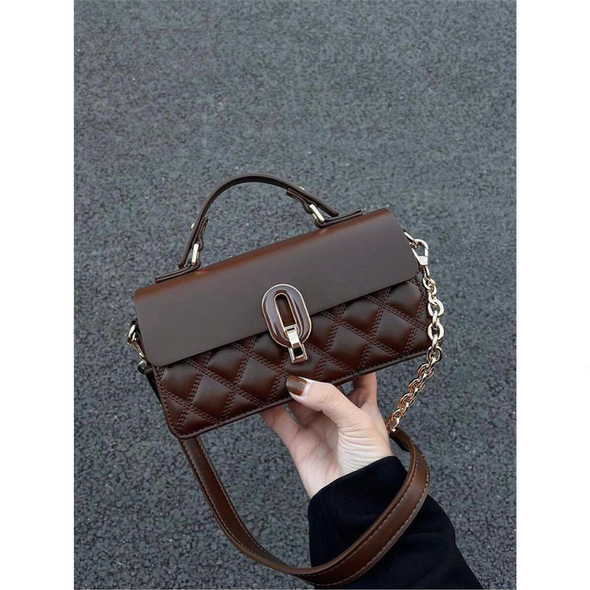Luxury Brand Designer Bag High-End Luxury Niche Coffee Color Handbag Women's 2024 New Style Small Chain Shoulder Crossbody Bag Summer