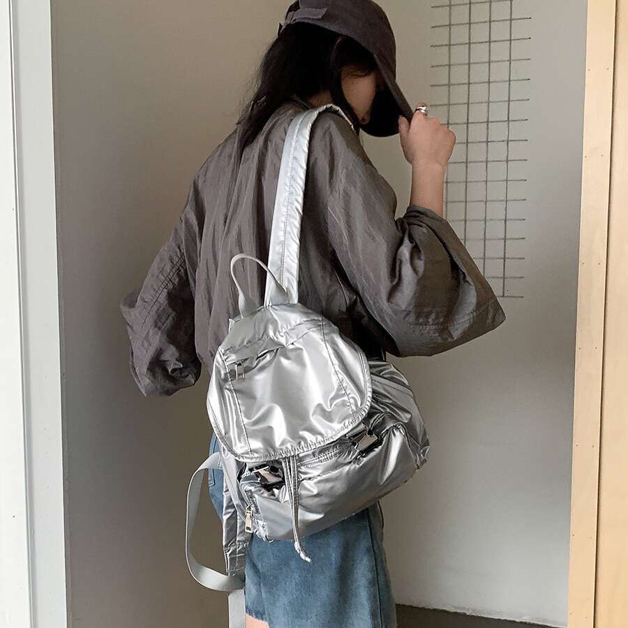 New Nylon Women, High-End Niche Design With Snap Closure, Commuter School Bag, Casual Small Backpack For College Students B5