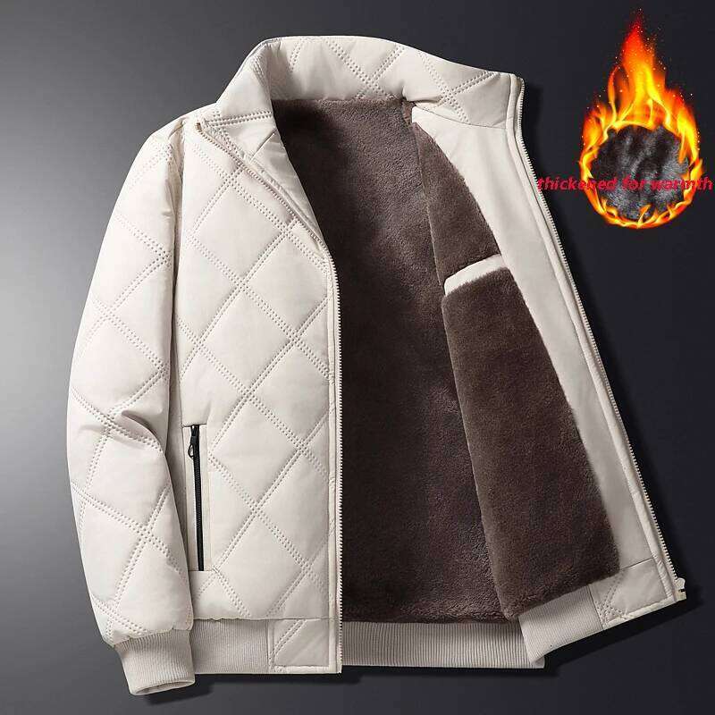 Men's Warm Parker Autumn/Winter Outdoor Sports Thick Anti Cold Jacket Stand Up Collar Checkered Cotton Coat