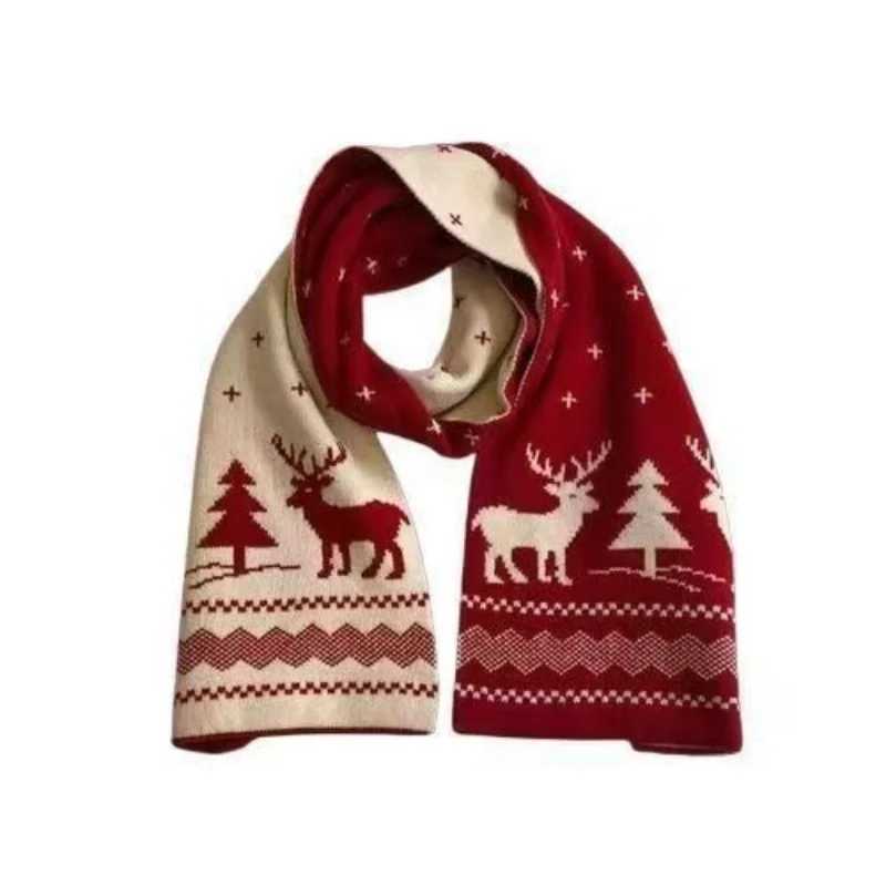 2025 new Christmas knitted scarf for women in autumn and winter warm versatile student couple Christmas gift wool scarf J251022
