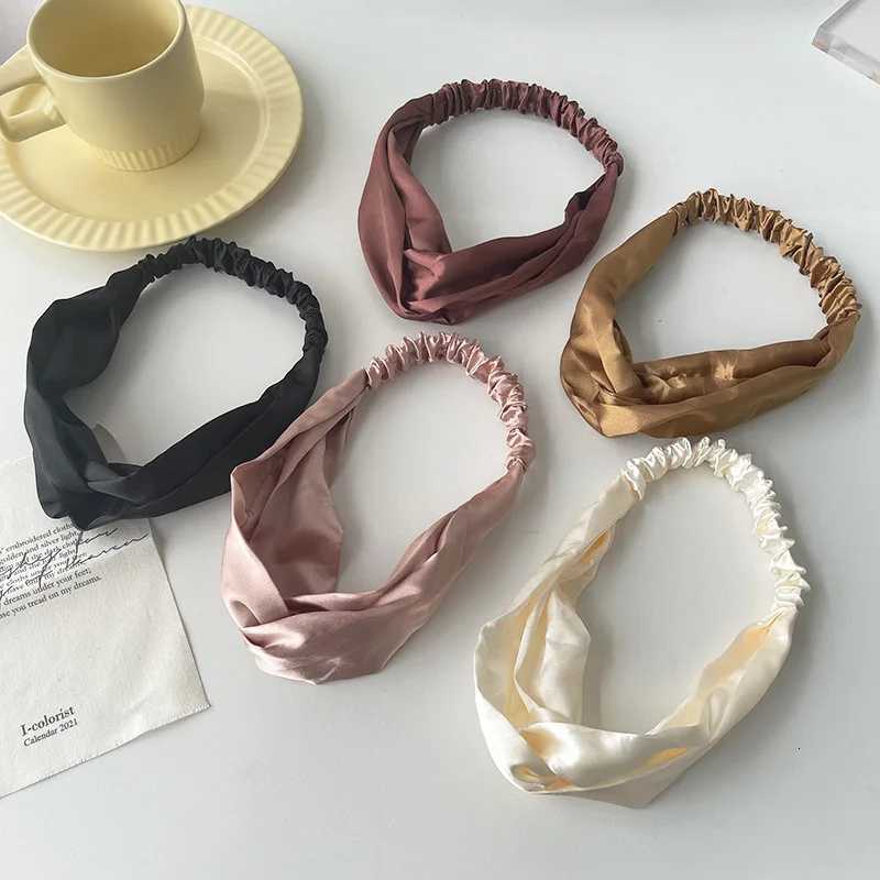 Satin Silk Solid Cross Top Knot Headband Elastic Hair Band Women Girls Scrunchies Hairband Turban Bandanas Hair Accessories New V251022