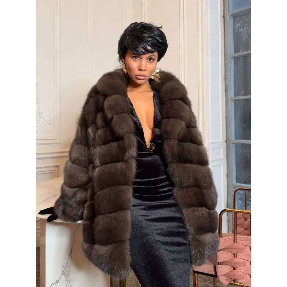 Patchwork Faux Fur Coat Women Fashion Casual Full Sleeve Lapel Loose Long Staple Plush Jacket 2025 Winter Street Wear New