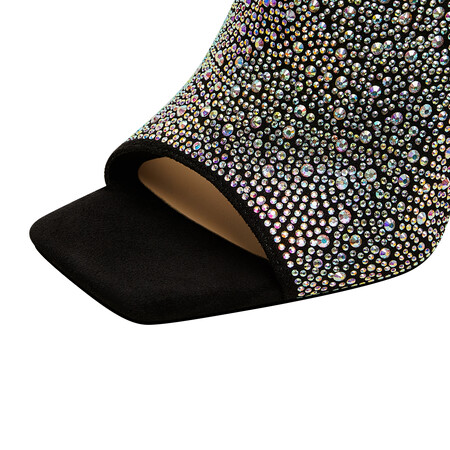 Chengdu Artisan Square Toe Crystal Heel Mule Sandals 11.5cm Stiletto Open Back Evening Shoes Black