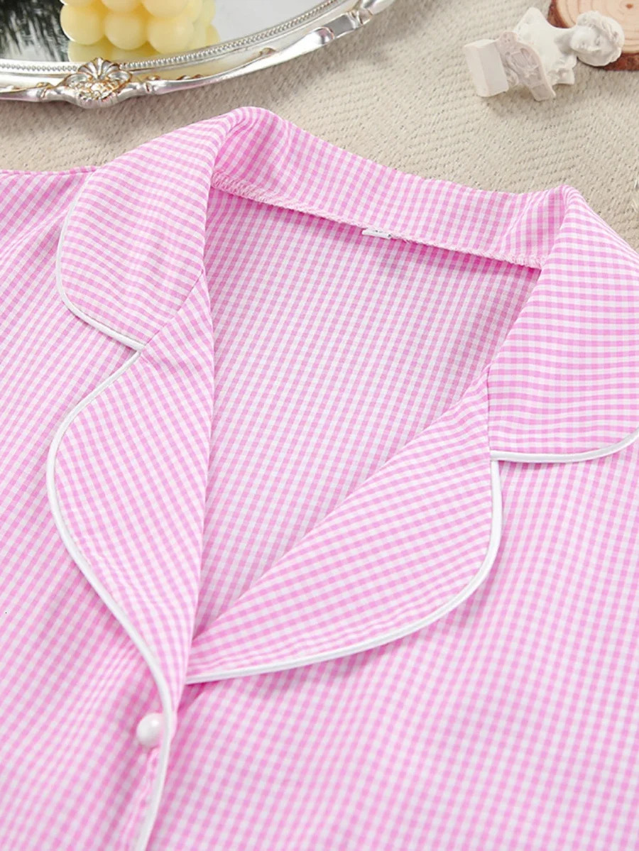 Blubelle Autumn Plaid Splicing Pajamas Twopiece Set Womens Fashionable Loose Long Sleeved Pants Casual Set Home Wear 251022