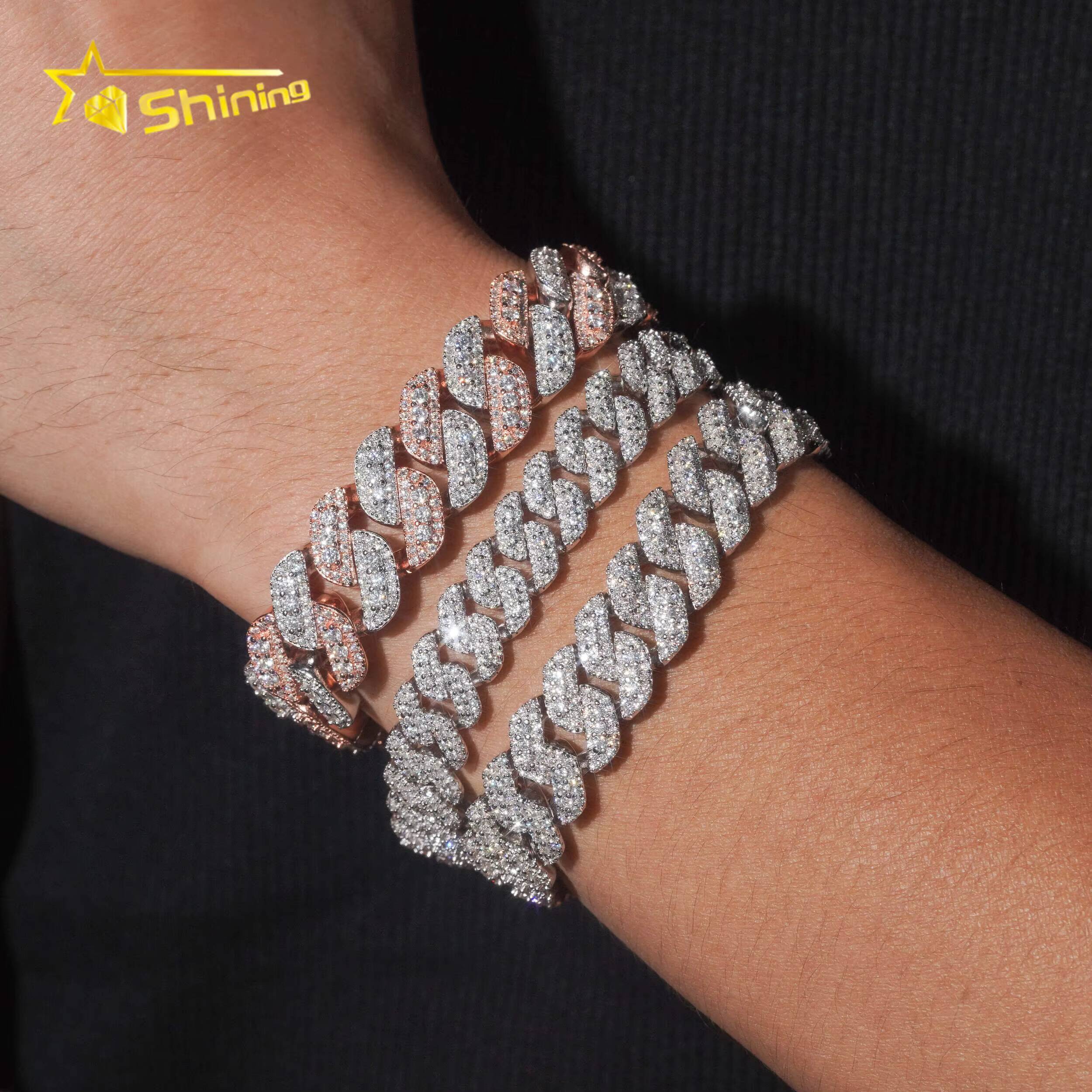 New Arrival boutique 10mm 13mm 15mm Cuban Chain Silver 925 Iced Out Vvs Moissanite Diamond Hip Hop Jewelry Cuban Lidynamic Bracelet Men
