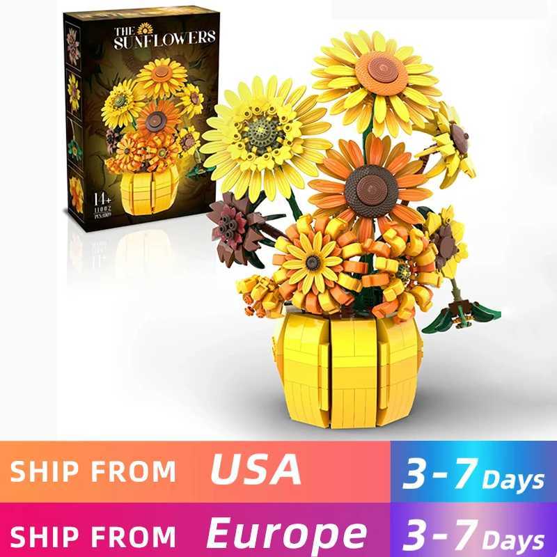 1009PCS Sunflower Building Blocks Flower Bouquet Vase Model Bricks Set Idea Home Decoration Kids Educational Toys Holiday Gifts J251022