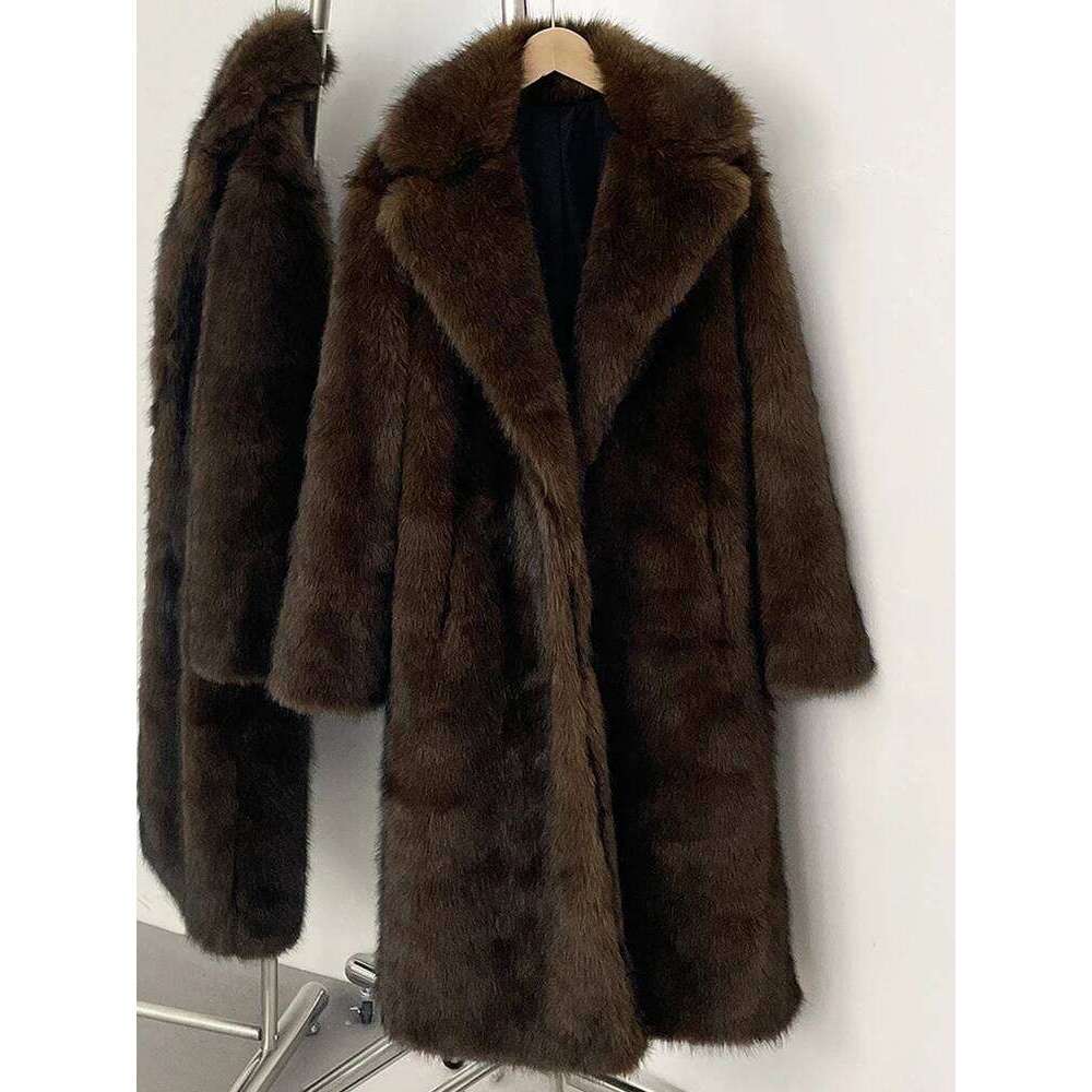 Mueyeruho 2025 Winter Faux Fur Jacket Solid Khaki Long Sleeve Thick Warm Overcoat Outwear Fluffy Coat For Women