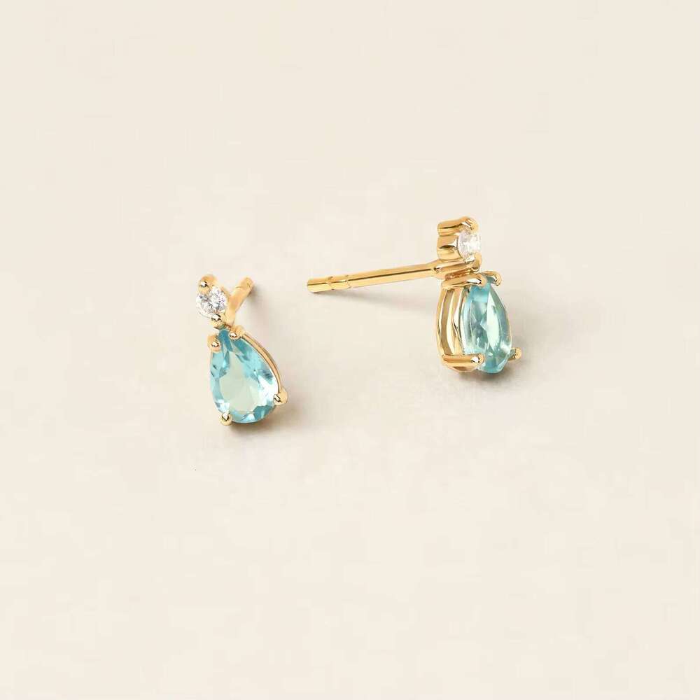 Pure Sier Natural Blue Topaz and Mosan Handmade Jewelry Gold-Plated Earrings