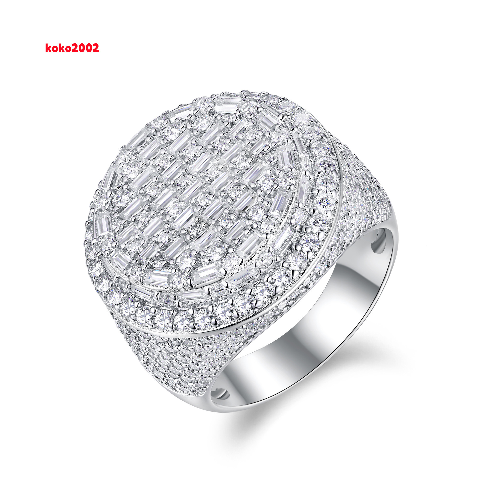 Zanlong 15358 Fashion Jewelry Wholesale 925 Sterling Silver Iced Out Moissanite Hip Hop Men VVS Moissanite Ring for Men