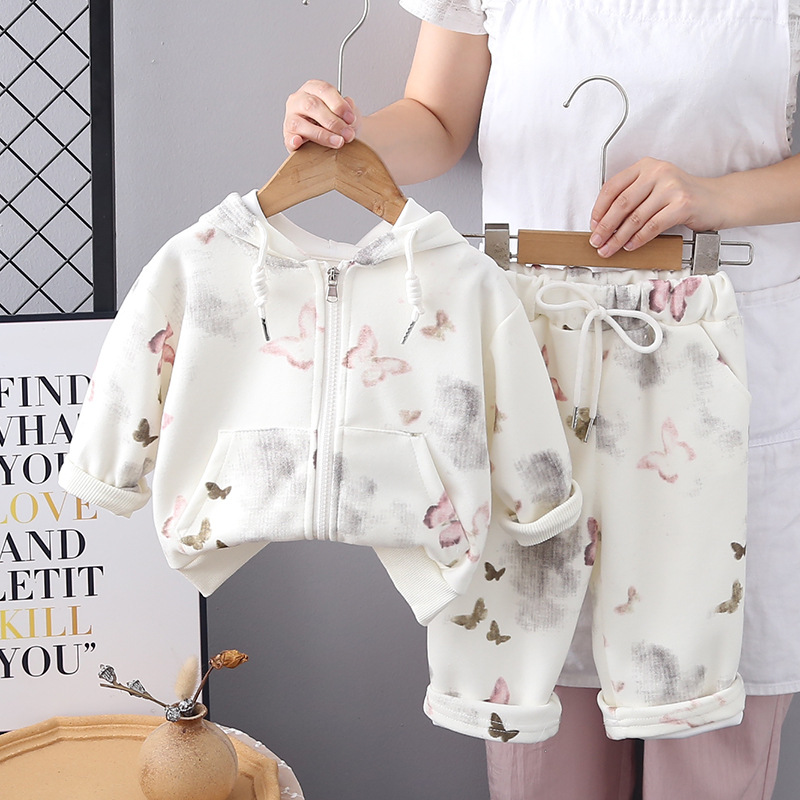 2025 New Girls 2-Piece Set, Spring Autumn Long Sleeve Zip-Up Hoodie Outfit, Fashionable Clothes for Toddler Girls