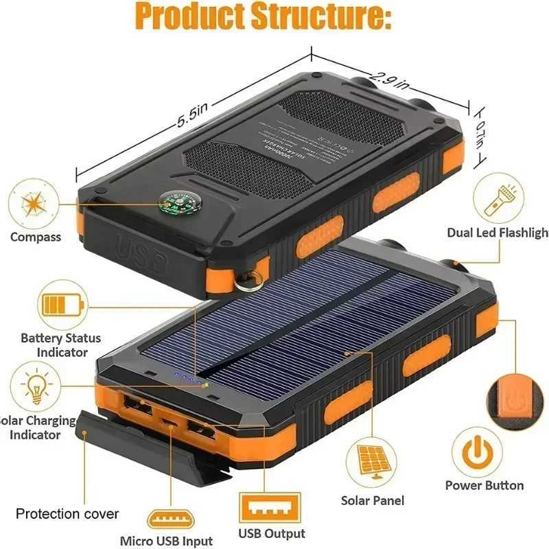 20000mAh Top Solar Power Bank Waterproof Emergency Charger External Battery with SOS Flashlight Poverbank for J251114