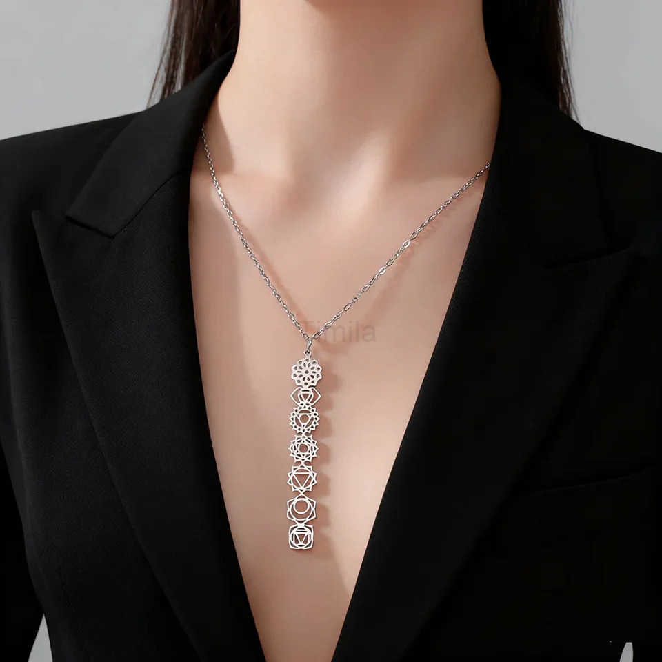 Cazador Yoga Meditation 7 Chakra Flower Necklaces for Women Stainless Steel Amulet Jewelry Necklaces Birthday Gift New U251022