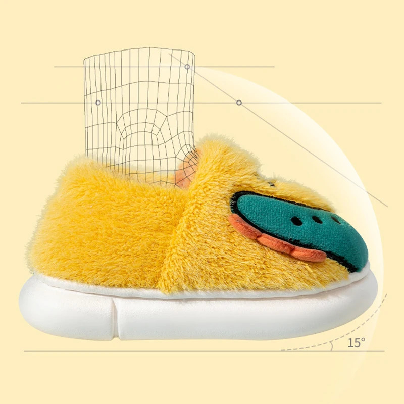 Kids Cartoon Dinosaur Embroidery Plush Slippers Soft Sole Nonslip Winter Warm Boys Girls Indoor Home Heel Wrap Cotton Shoes 251022