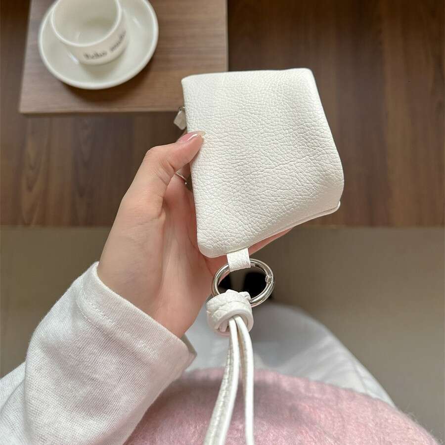 New Halter Neck Mini Fashion Versatile Lipstick Coin Purse Ins Style Solid Color Soft Leather Single Shoulder Earphone Bag B5