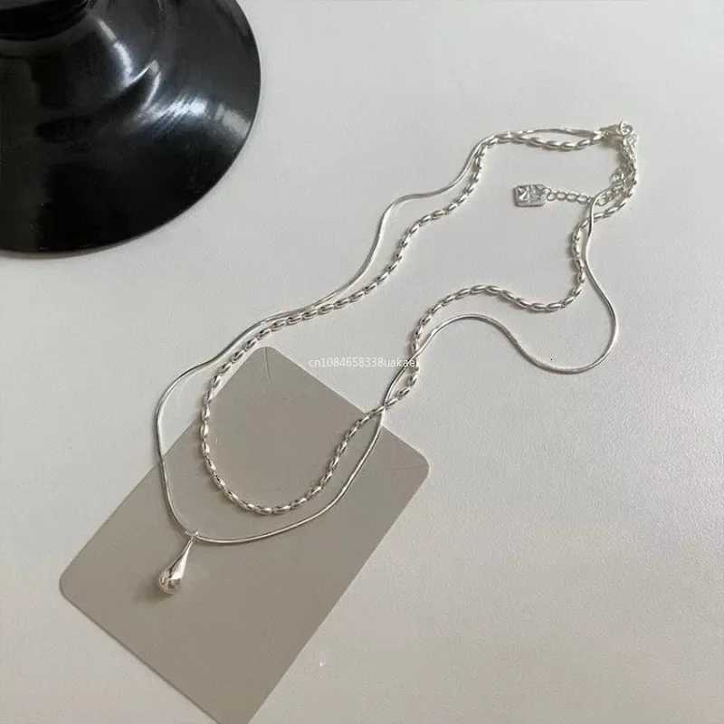 2025 Silver Simple Design Drop Pendant Necklace for Women Double Collar Chain Fashion Fine Jewelry Gifts Long Layered Necklace V251022