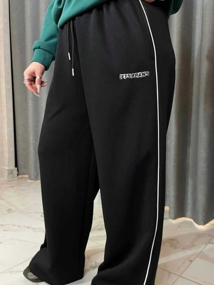 2025 summer wide leg sports pants loose fit straight leg casual pants comfortable stripesT251022