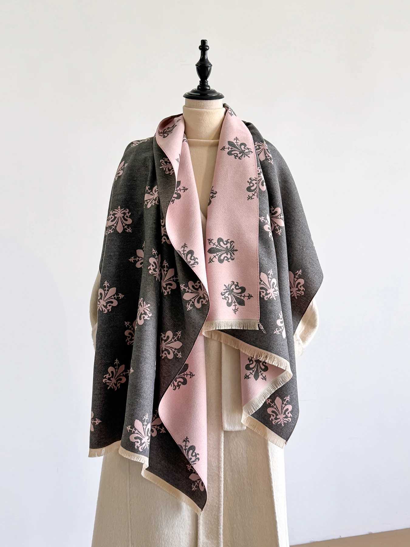 New Winter Elegance Womens Pattern Scarf Thick Faux TwoSided Shawls Cozy Warm Foulard Female Blanket Wraps J251129