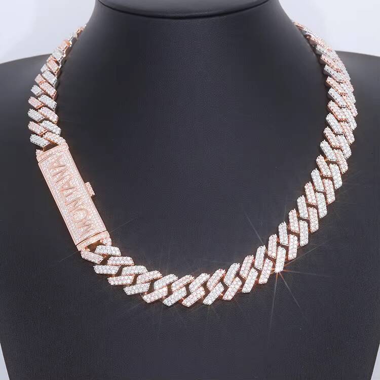 Hot Sale High Quality Jewelry Necklace Bracelet 12mm 2 Row Hip Hop Diamond Cuban Lidynamic Chain Moissanite 925 Silver Cuban Chain