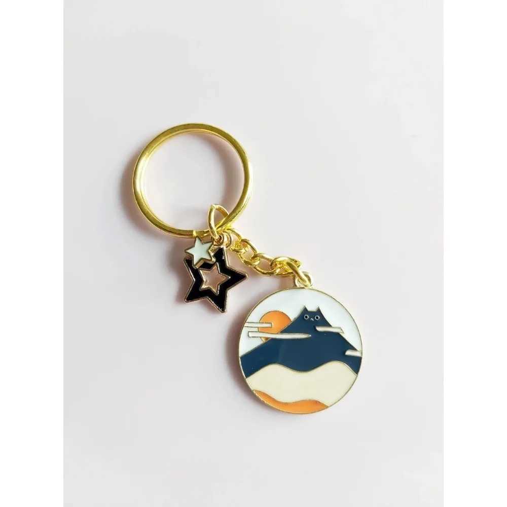 Cute Cat Keychain Enamel Flower Keyring Decor for Garden Cat Lovers Kawaii Bag Charm J251121