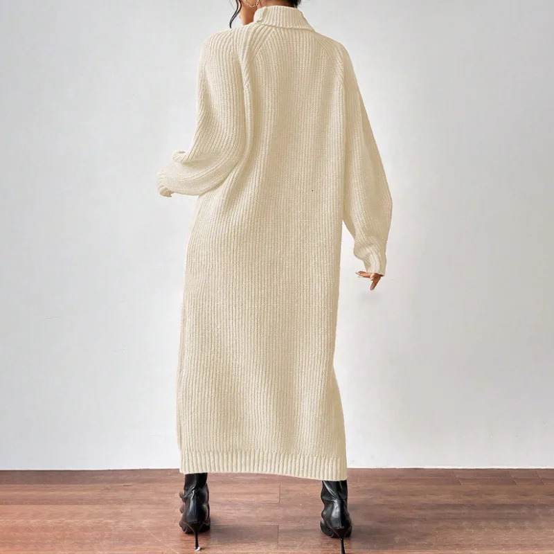 2025 Winter Knit Dresse Turtleneck Straight Long Dress Autumn Solid Full Sleeve Thick Casual Vestidos Basis Lady 251016