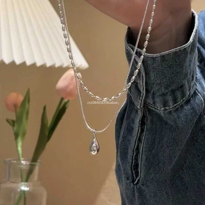 2025 Silver Simple Design Drop Pendant Necklace for Women Double Collar Chain Fashion Fine Jewelry Gifts Long Layered Necklace V251022