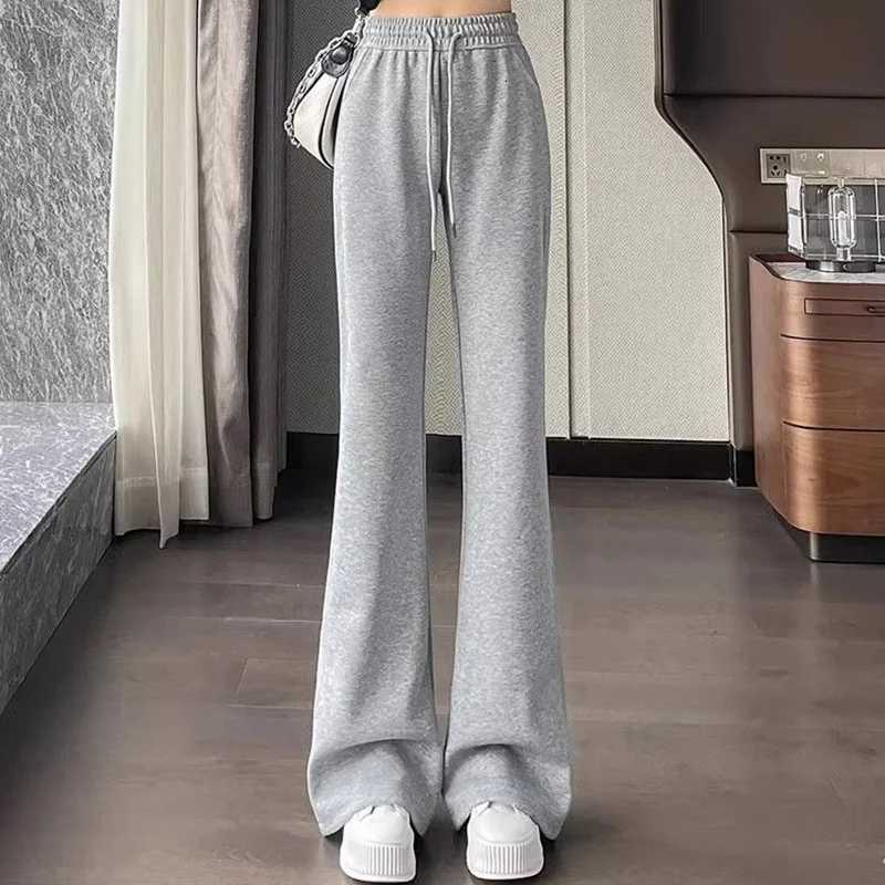 2024 New Spring Lady Pants Ins Concise Lace Up Slim Fit Sweatpants Girls Chic Designer Solid Color Straight Leg Flared TrousersT251022