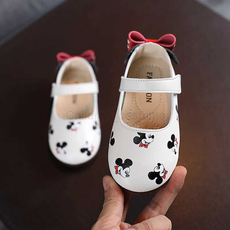 Disney Casual Shoes Kids Mickey Mouse Shoes For Girls Outdoor White Pink PU Leather Children Flats Soft Toddler Size 2130 H2510221