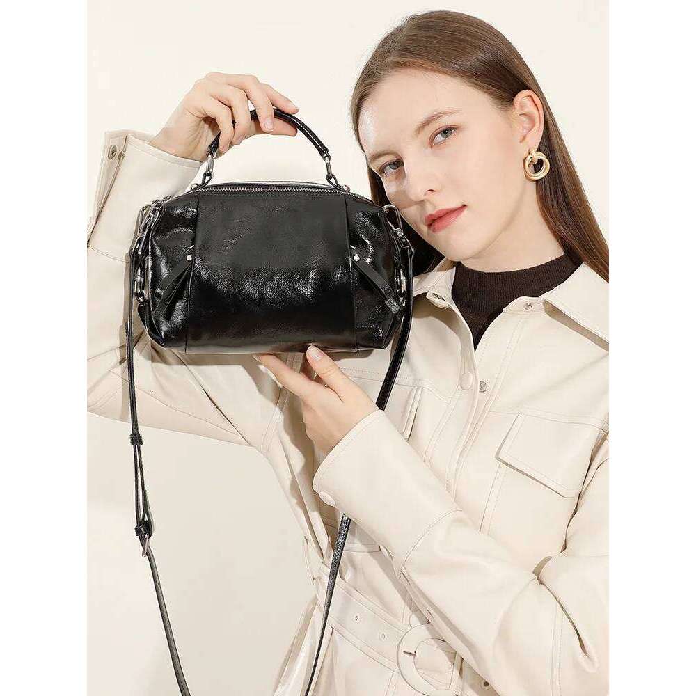 2025 Genuine Leather Women Boston Crossbody Shoulder Cowhide Commuter Shopping Pillow Bag Handbag Gift for girl