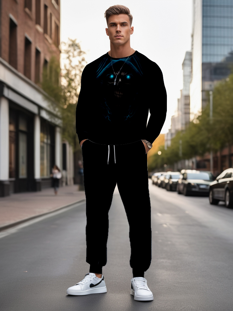 Men's Ankle-Length Knitted Cotton Blend Long Sleeve Sweatshirt Brown round Neck Casual T-Shirt Comfortable Outdoor Wear - YLWY00131