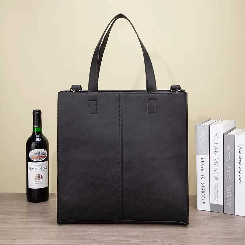 Large Size Mens Korean Style Briefcase Tote Bag Shoulder Crossbody Conference Document Bag Vintage Solid Color Polyester Lining W251022