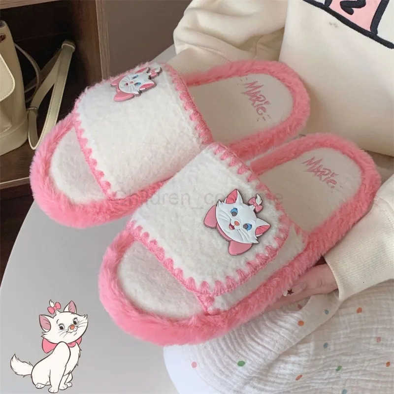 Disney Disneys AristoCats Warm Slippers Kawaii Cartoon Anime Embroidery Accessories Cotton Slippers AutumnWinter Womens Gift H251022
