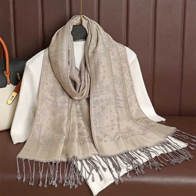 New 70x190CM Luxury Silk Scarf Shawl Wrap Paisley Jacquard Flowers Borders Layers Reversible Classic Tassels For Women J251118