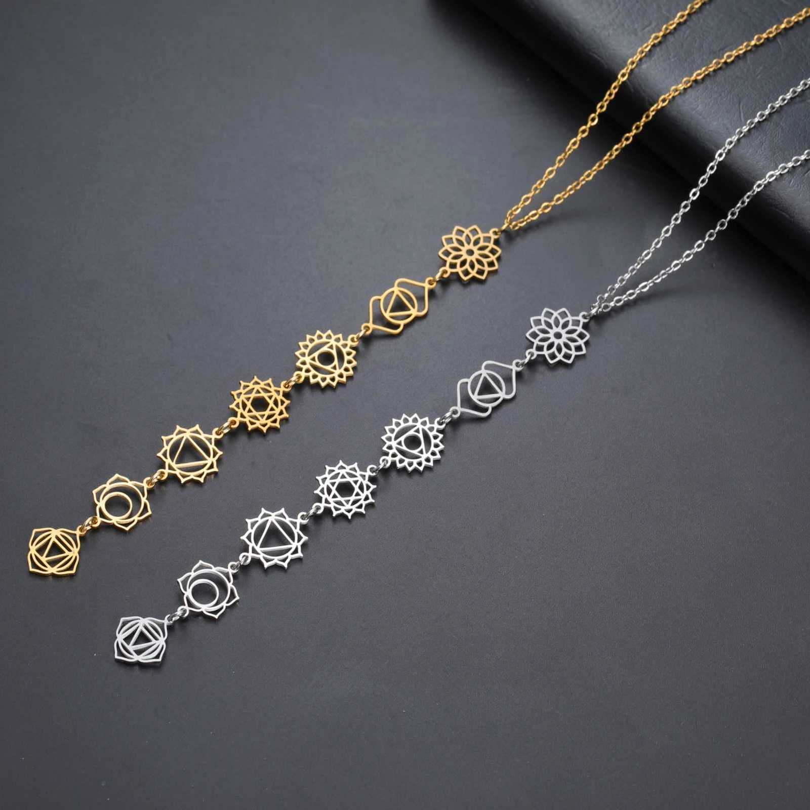 Cazador Yoga Meditation 7 Chakra Flower Necklaces for Women Stainless Steel Amulet Jewelry Necklaces Birthday Gift New V251022