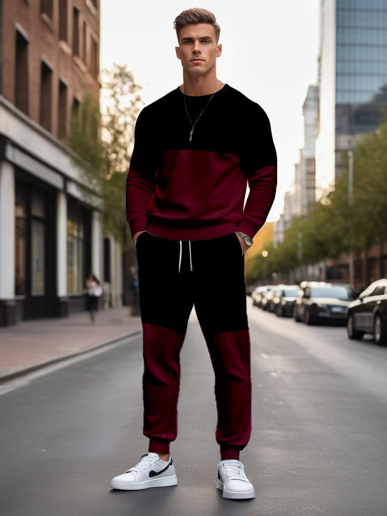 Men's Brown Knitted Cotton Blend Long Sleeve Round Neck Sweatshirt Ankle-Length Casual T-Shirt Comfortable Outdoor Wear - YLWY00159