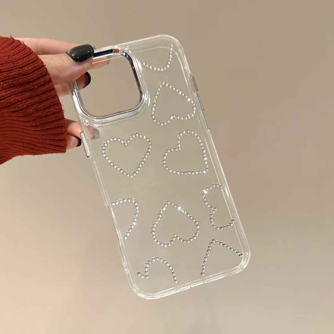 INS Flash Diamond Heart Compatible with iphone 17 Phone 16Pro Full Coverage 15 High-end Feel 14 Shockproof 13 Protective Case 11
