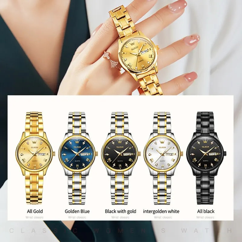 OLEVS Women Wrist Watch Original Watches for Ladies Waterproof Stainless Steel Quartz Woman Wristwatch Gold Reloj Hombre 251027