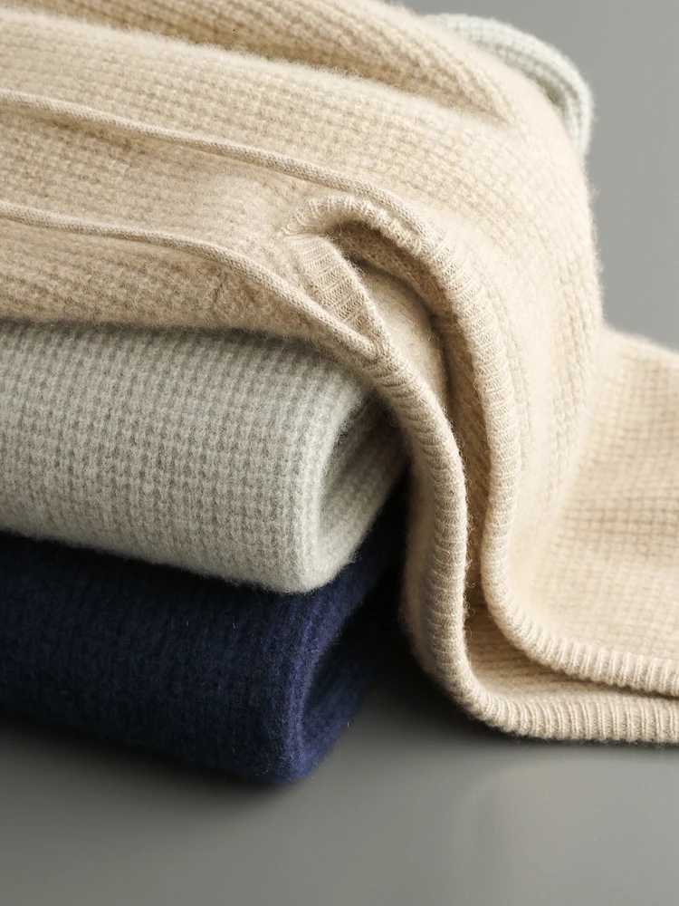 New Basic Mens Sweater Hooded Pullover 100 Cashmere Clothes Autumn Winter Sweater Thick Warm Waffle Texture Casual Knitted TopXJ251022