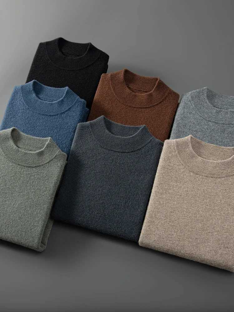 100 Cashmere Mens Autumn Winter Sweater Long Sleeve Half High Neck Warm Soft Luxurious Knit Pullover Top Comfortable ClassicXJ251022