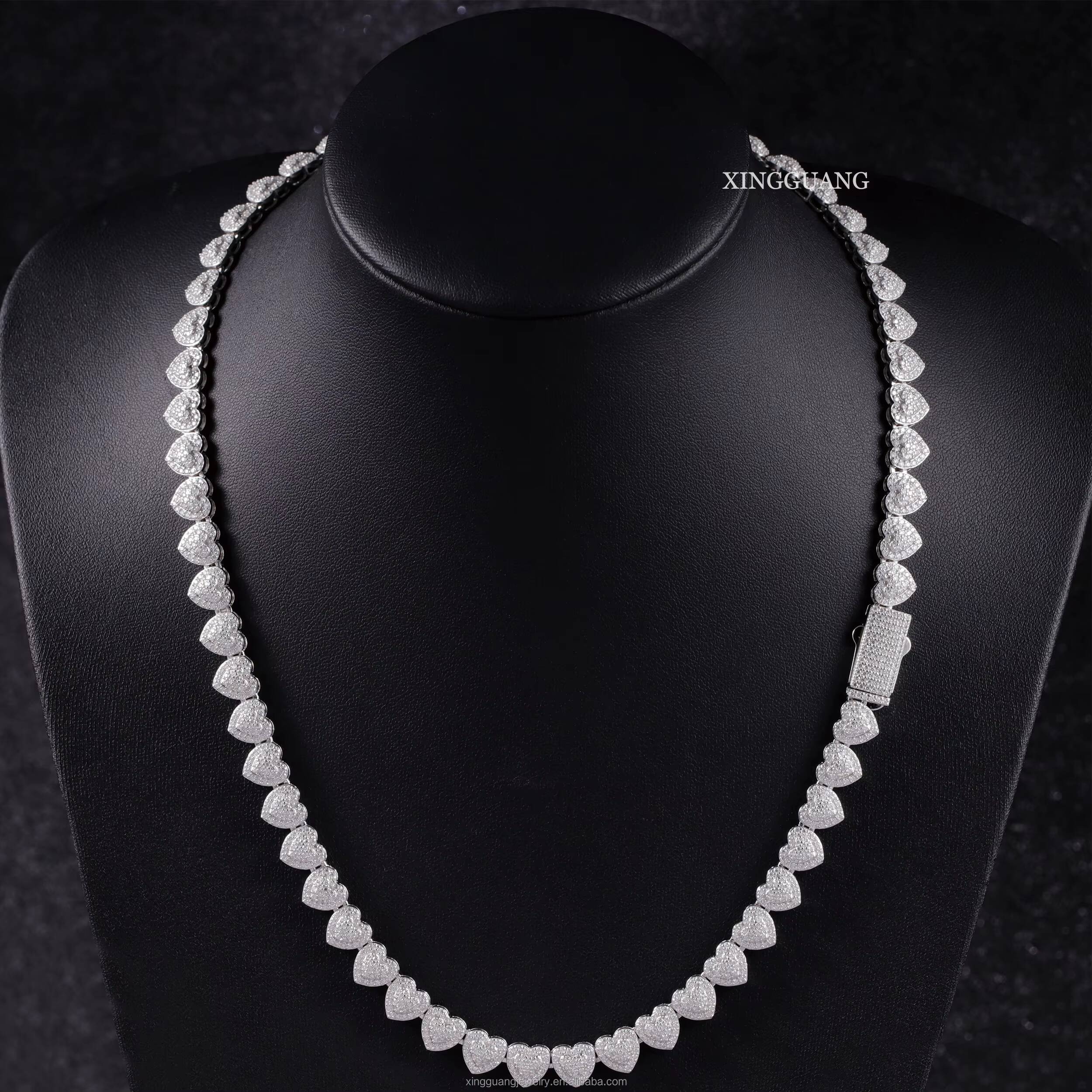 GRA Pass Diamond Tester Moissanite Necklace 10mm S925 Silver VVS Moissanite iced out Diamond Heart Shape Cuban Lidynamic Chain