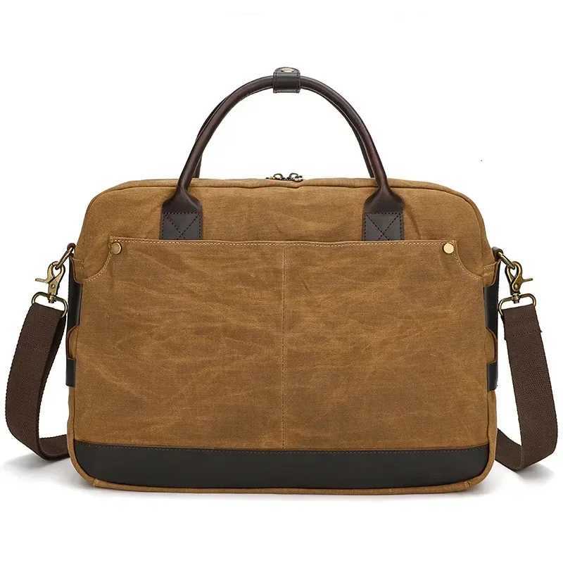 M598 Portable Briefcase Men Canvas with Crazy Horse Leather Retro Shoulder Crossbody Outdoor Travel Messeage Computer Bag W251022