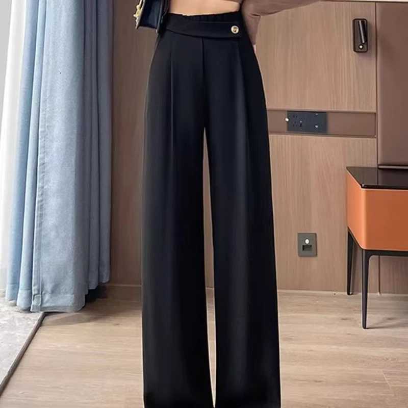 Fashion Elastic Spliced Solid Color Straight Pants Womens Clothing 2025 Summer New Loose Office Lady High Waist Casual PantsT251022